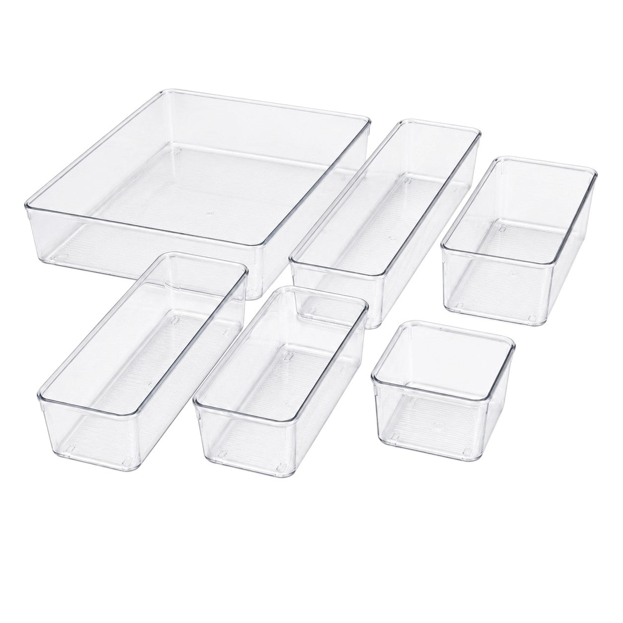 6-Piece Clear Plastic Drawer Organiser Tray Set, Assorted Sizes
