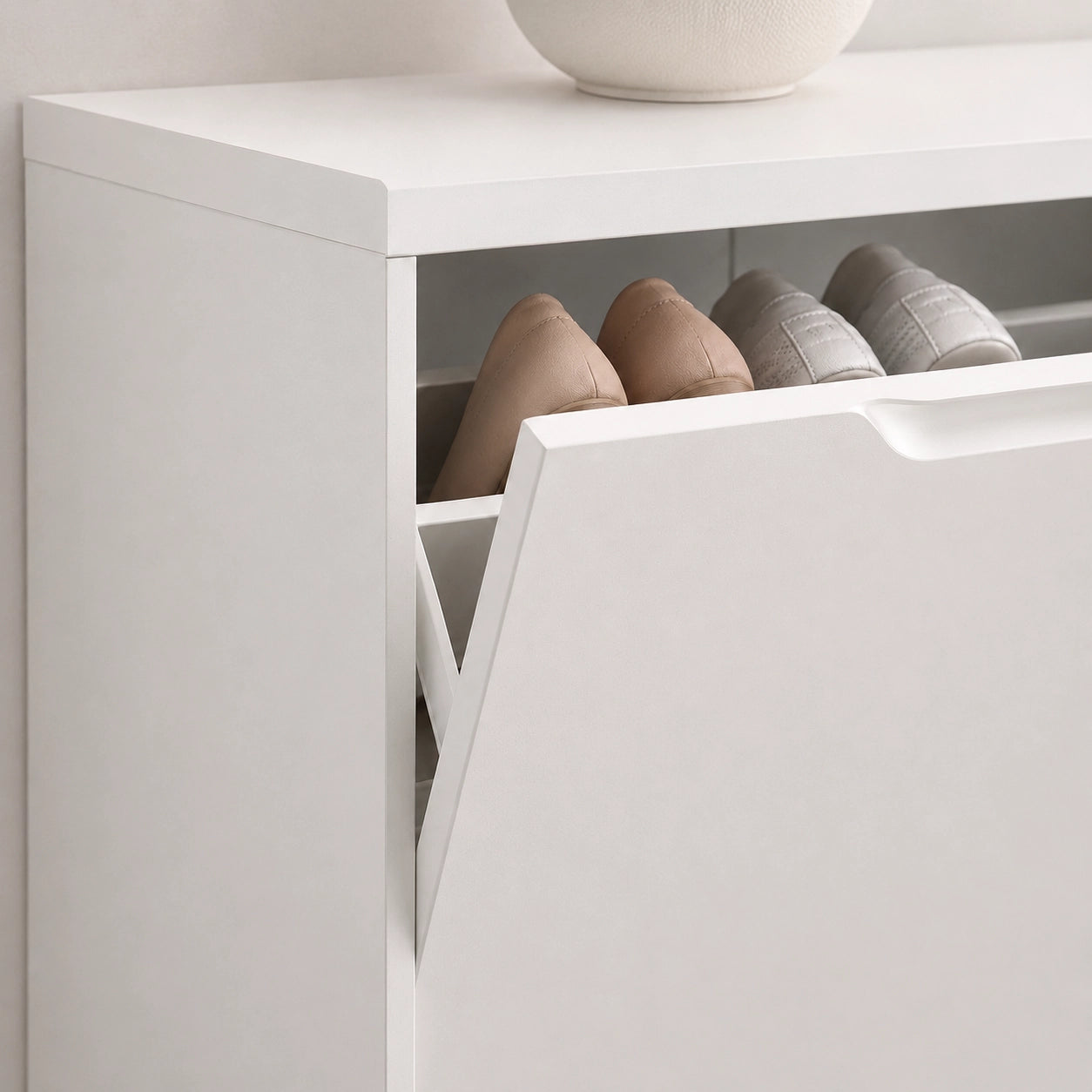 Slim 2-Door Tilt-Out Shoe Cabinet, Matte White, 23.6 x 7.1 x 39.4 in