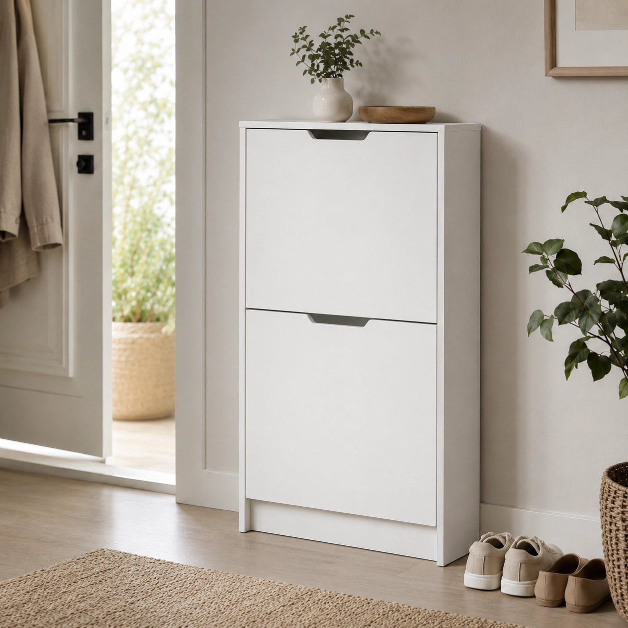 Slim 2-Door Tilt-Out Shoe Cabinet, Matte White, 23.6 x 7.1 x 39.4 in